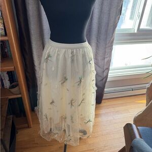 Ivory Embroidered Dragonfly Tulle Skirt – Size M – Fairy Cottagecore
